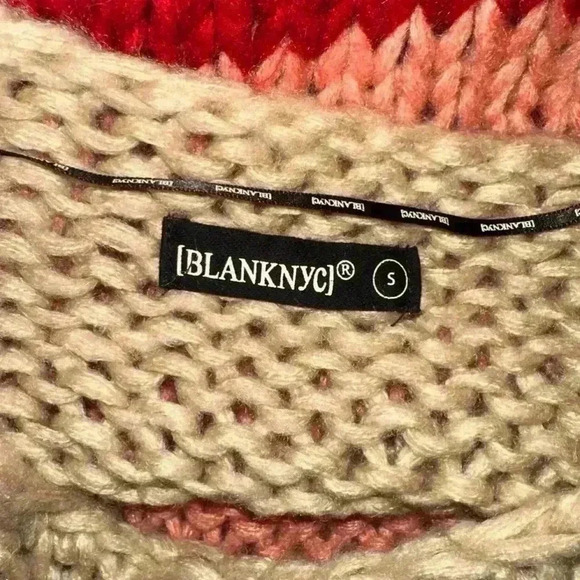 BlankNYC Wool Mix Crochet Multicolor Colorblock & Striped Chunky Sweater /Size S - Picture 9 of 15